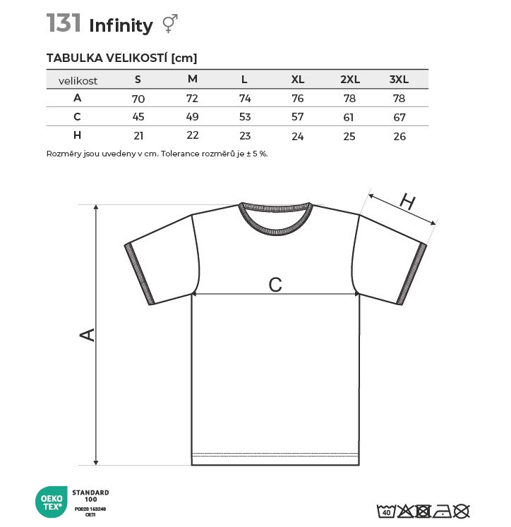 131 Infinity tričko unisex Tabulka velikostí